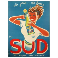 Bellenger, Originalplakat, SUD Beverage, funkelndes Wasser, Flaschenöffner, 1950