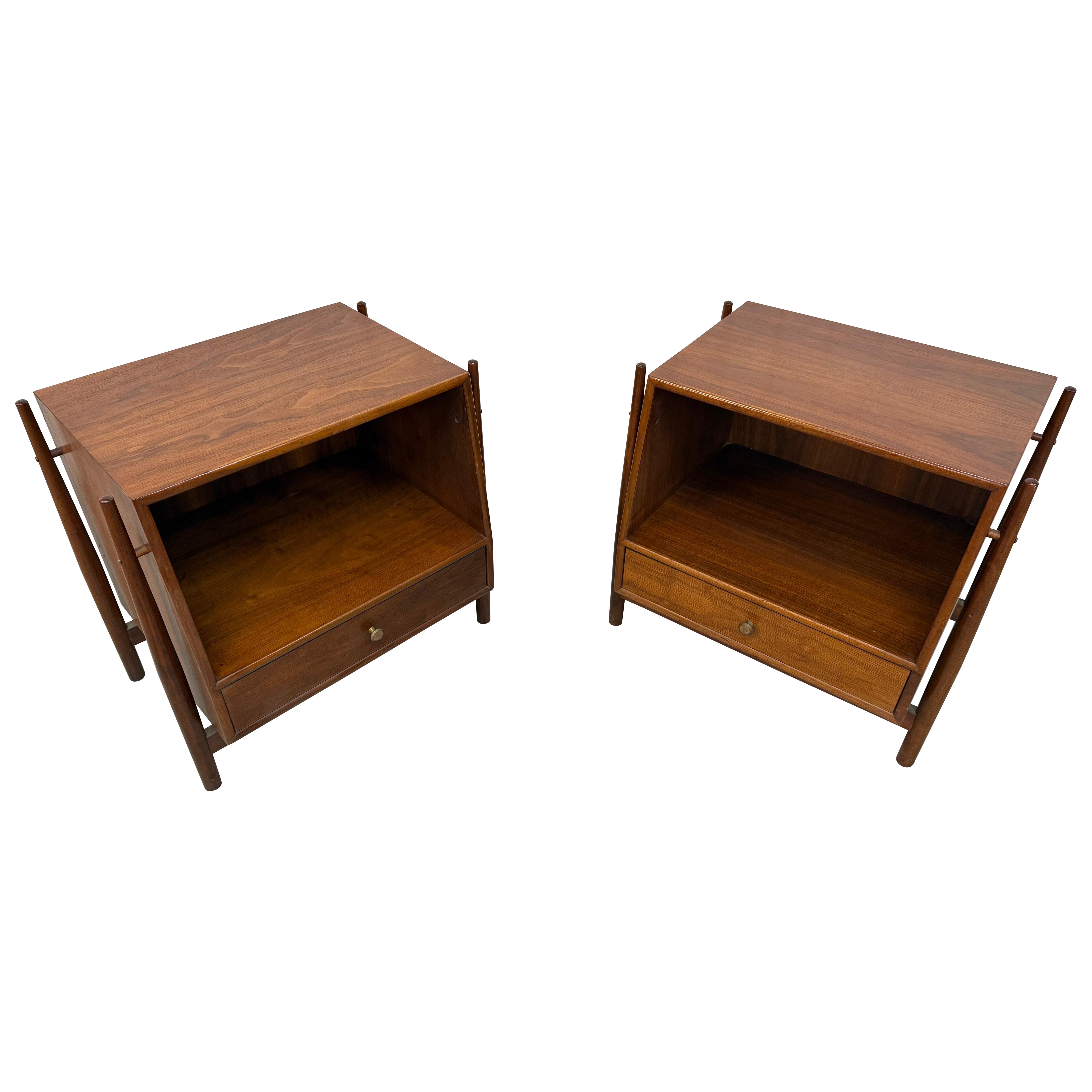 Mid-Century Modern Drexel Declaration Walnut Nightstands - Set of 2