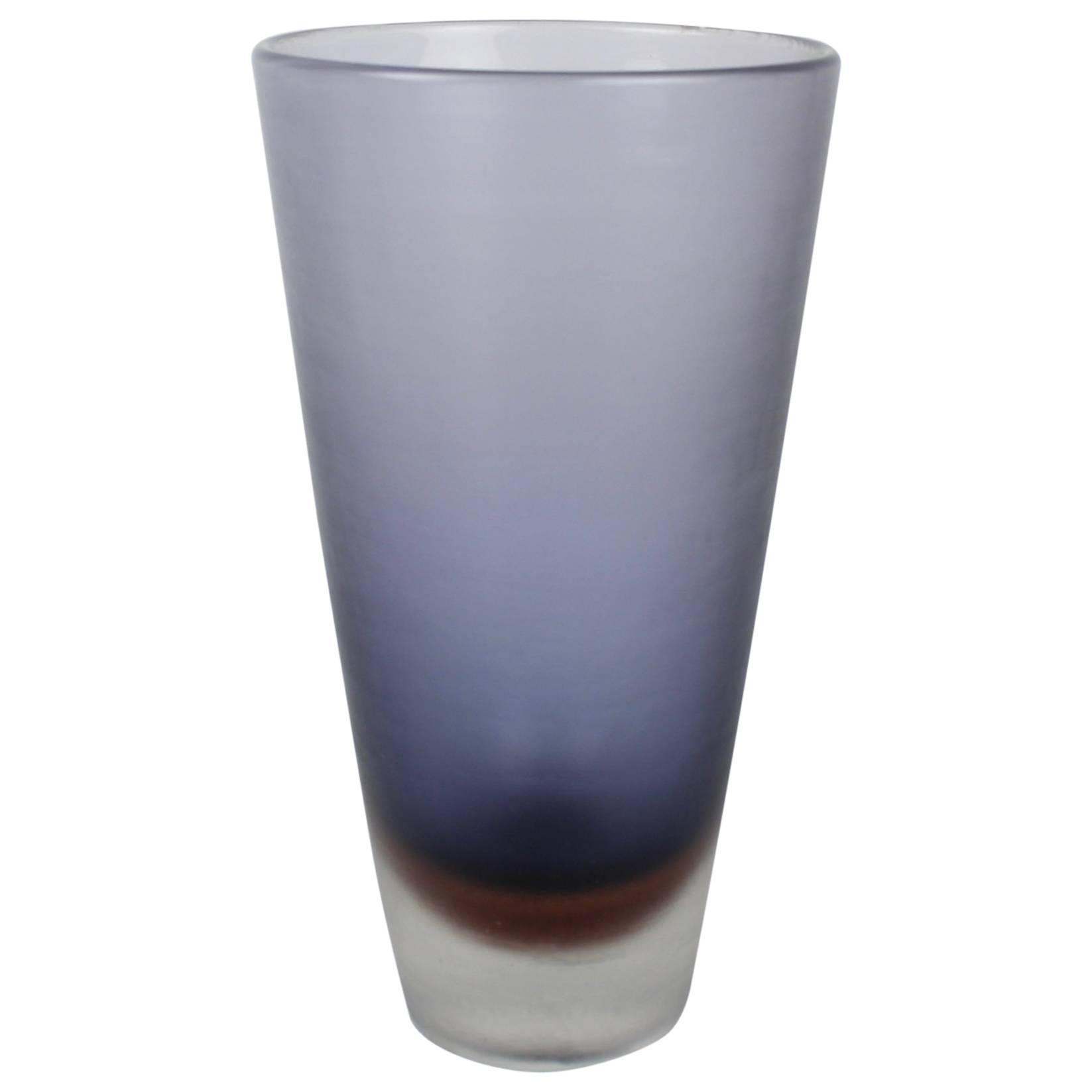 Mid-Century Venini Blue and Brown Inciso Glass Vase by Paolo Venini, 1950s