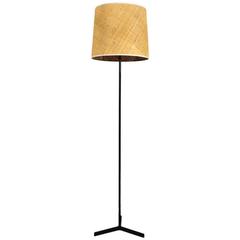1950s Minimalist Standing Lamp, steel, raffia lampshade - Spain