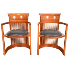 Frank Lloyd Wright for Cassina Arts & Crafts Cherry Wood Barrel Chairs, Pair
