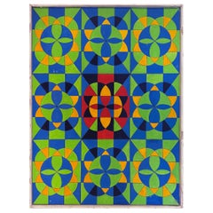 Vintage Hard Edge Op Art Painting "Sidewalk for Rio", firmato NJ Feather, 1978