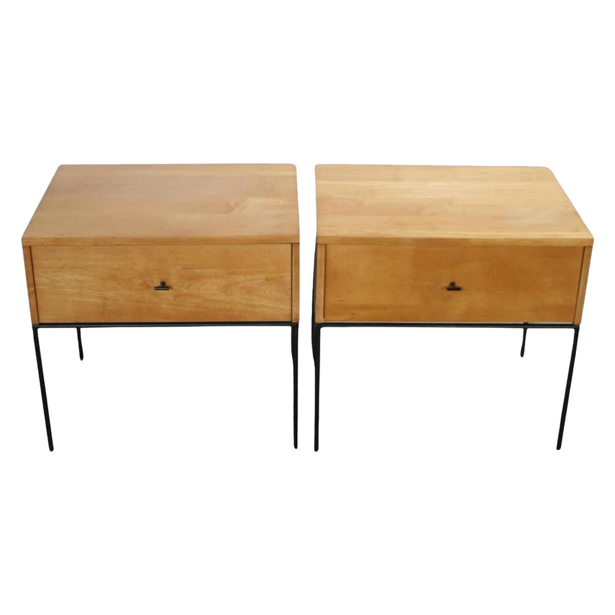 Pair of Midcentury Paul McCobb Single Drawer #1500 Nightstands Blonde T Pulls