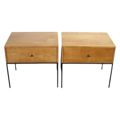 Paar von Midcentury Paul McCobb Einzel Schublade #1500 Nachttische Blonde T Pulls