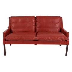 Mid-Century Danish Modern Beautiful Red Leather 2 Seat Sofa rosewood Legs