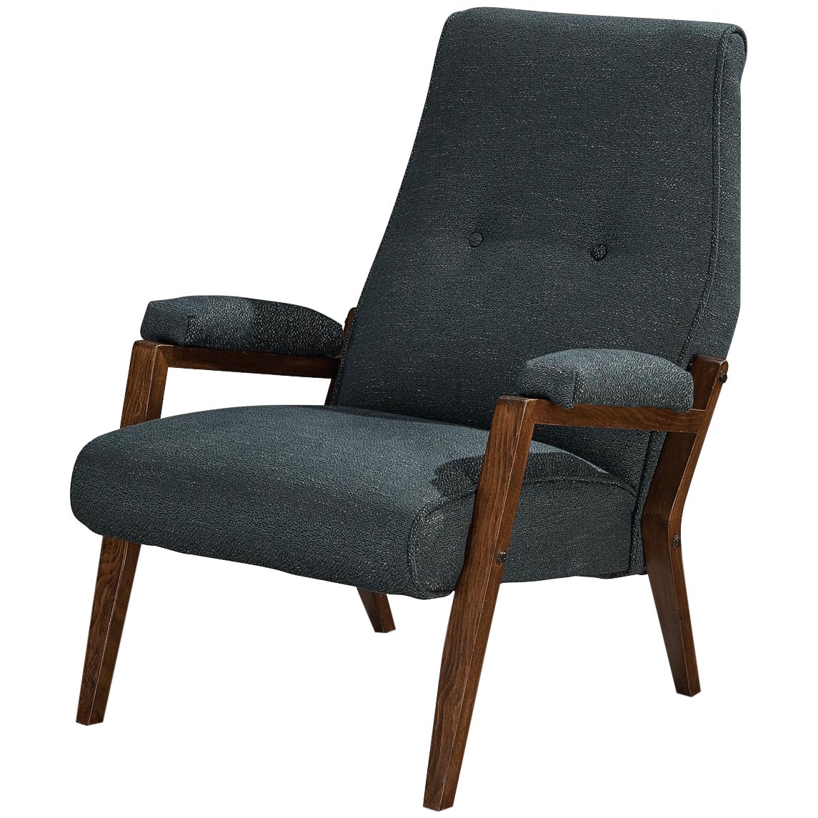 Italian High Back Lounge Chair in Blue Upholstery