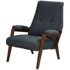 Italian High Back Lounge Chair in Blue Upholstery