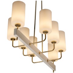 Very Large Paavo Tynell for Idman Monumental Chandelier in Brass Opal Glass