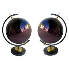 Contemporary Pair of Brass and Murano Glass World Map Style Lamps, Italy