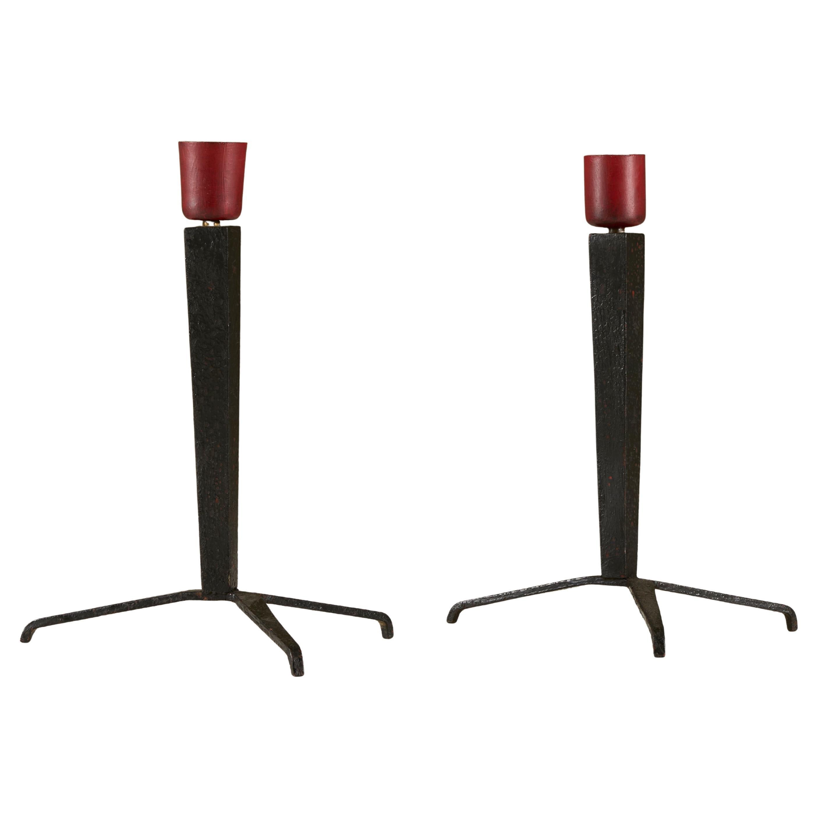 Pair of Jean-Michel Frank 1940s iron tripod table lamps for Llao Llao hotel For Sale