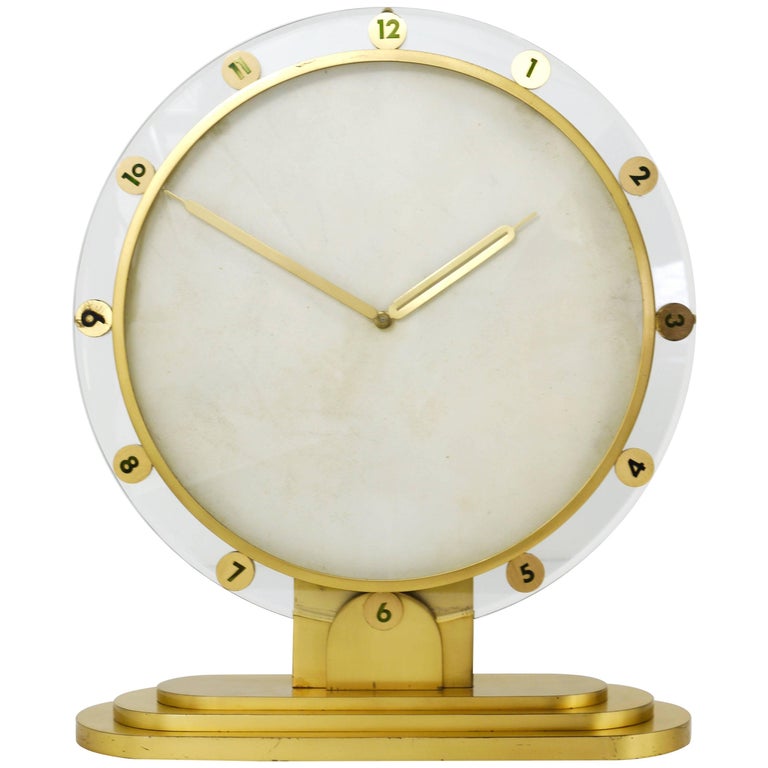 Large Modernist Brass Table Clock, Germany, 1950s For Sale