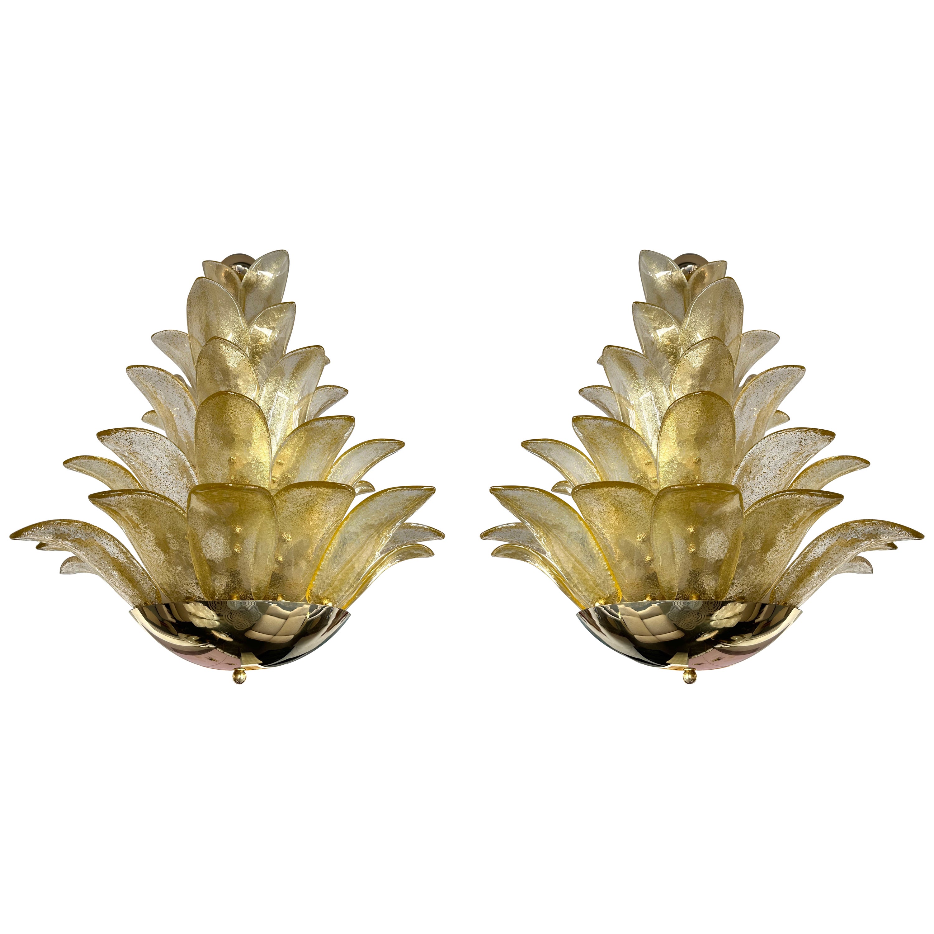 Lights Contemporary Palm suspendus Gold Murano Glass and Brass , Italy en vente