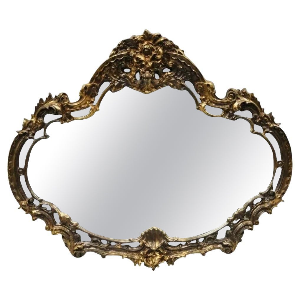 Vintage Italian Gothic Baroque Style Gold Hollywood Regency Large Wall Mirror