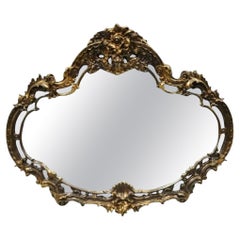 Specchio da parete grande vintage in stile gotico barocco italiano, oro Hollywood Regency
