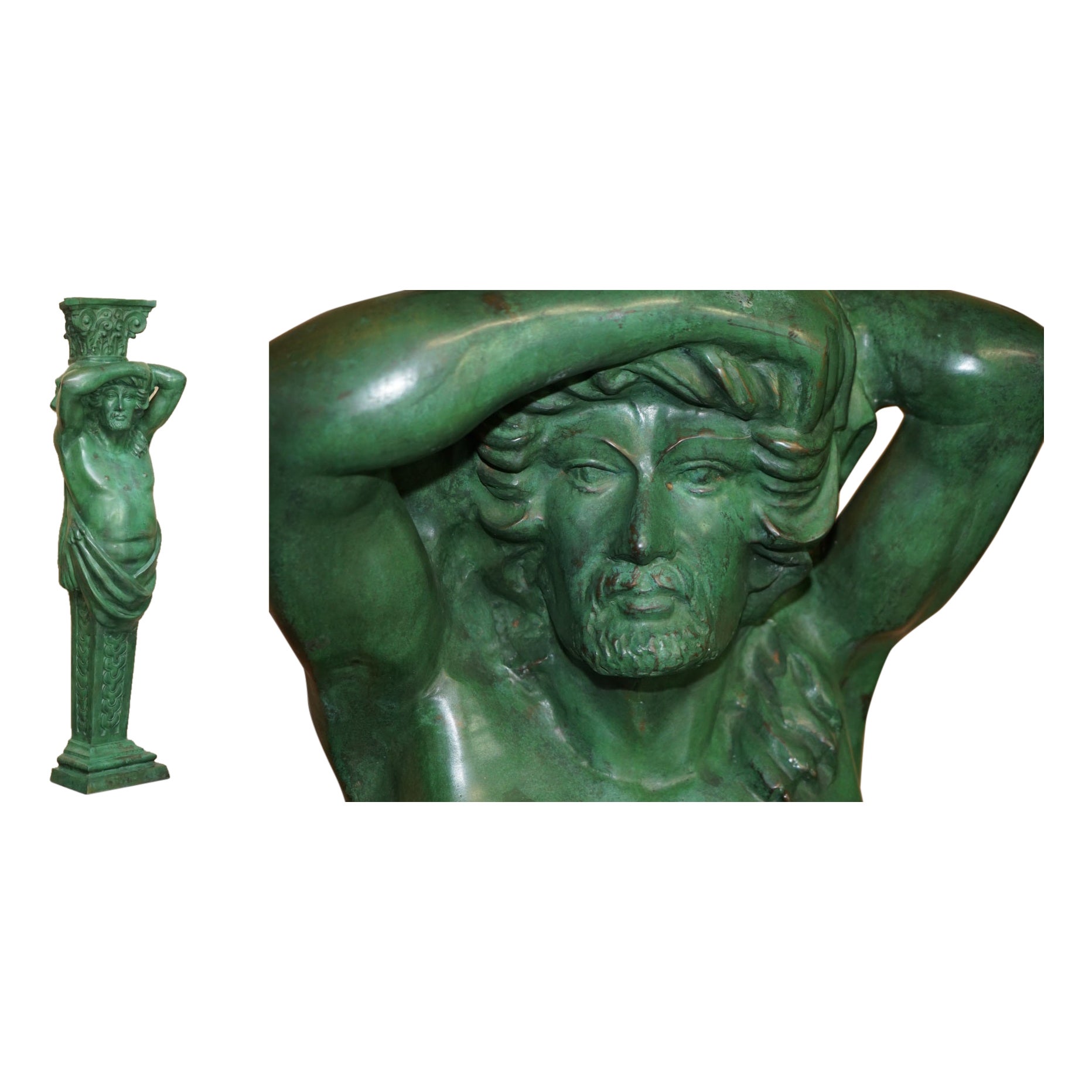 HUGE 2 METER TALL ViNTAGE VERDIGRIS BRONZE TELAMON TERM GRECO STYLE Roman