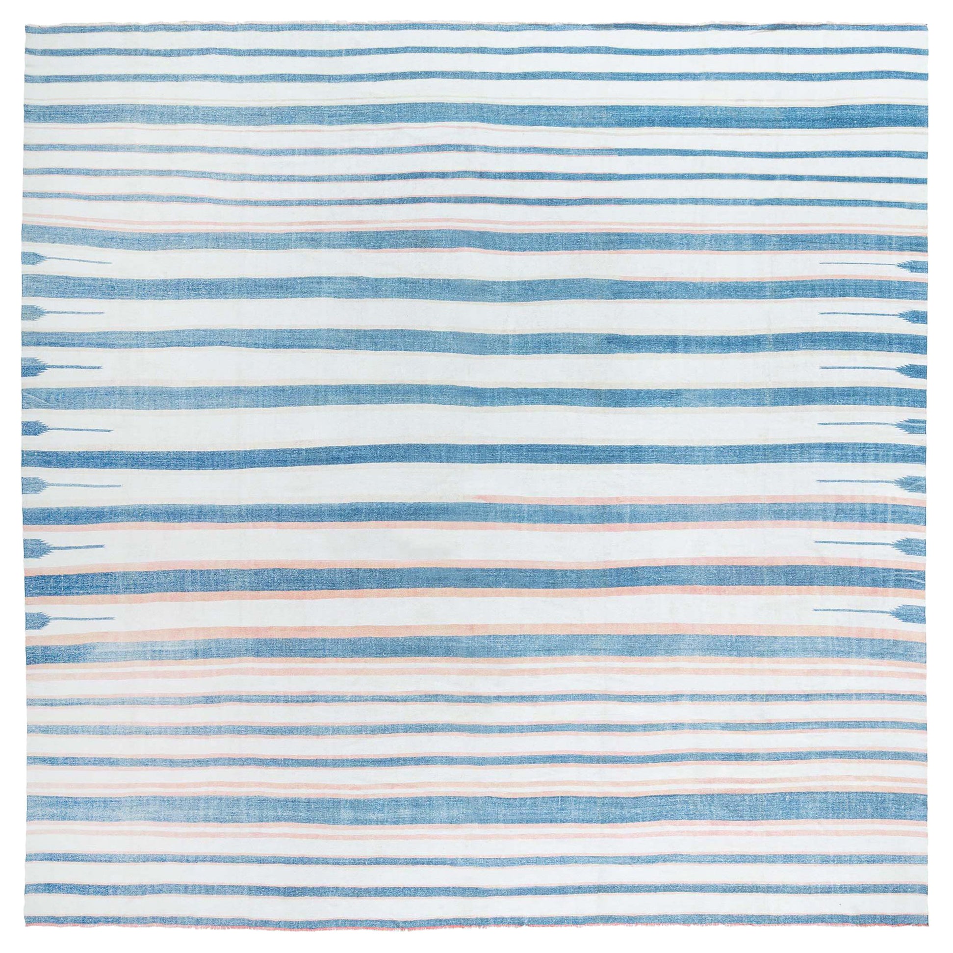 Alfombra Doris Leslie Blau Vintage Indian Dhurrie Rayas Azul Beige en venta