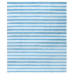 Tapis Dhurrie indien vintage rayé bleu Doris Leslie Blau