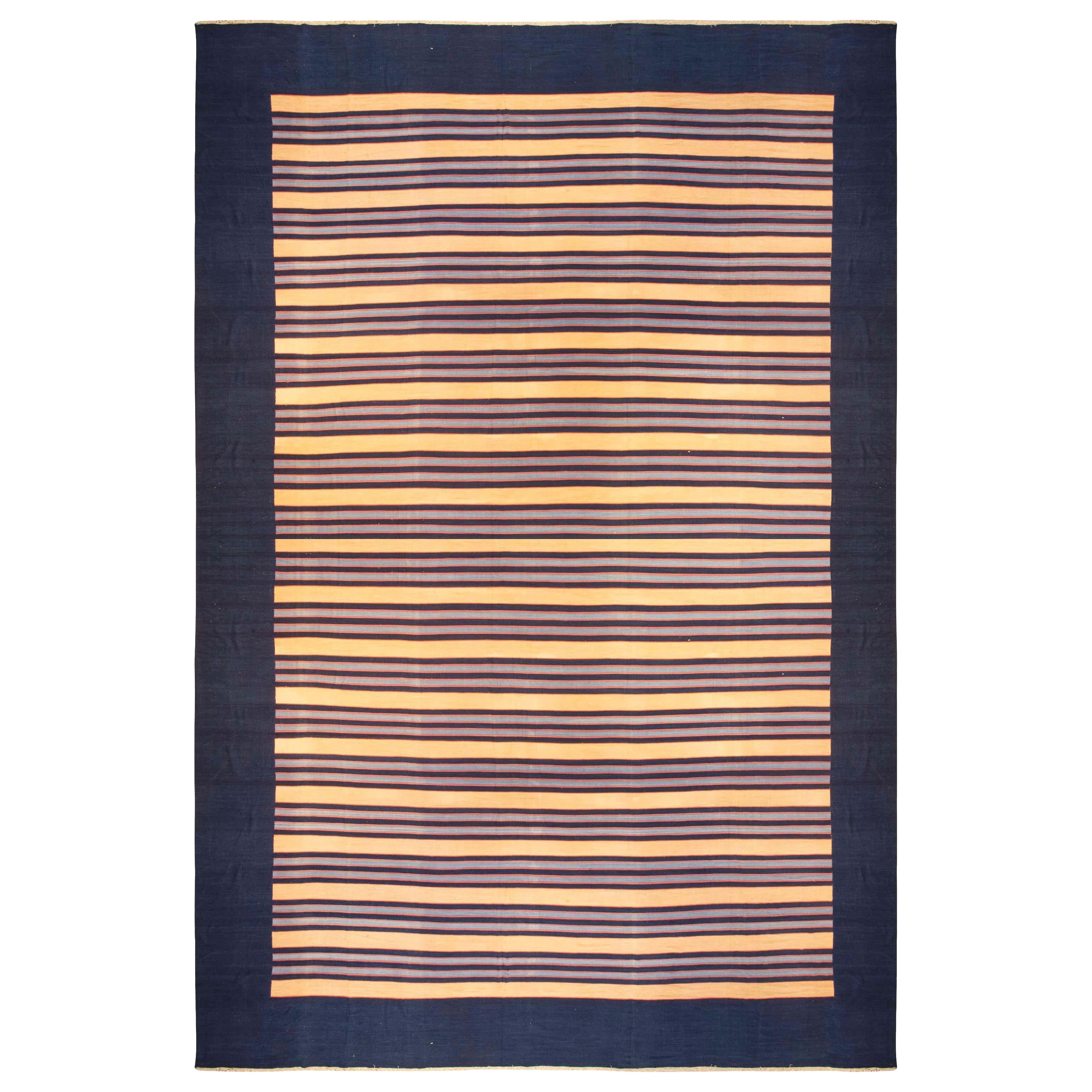 Doris Leslie Blau Mid-20th Century Striped Indian Dhurrie Rug