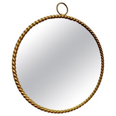 Mid Century Round Gold Metal Mirror by Chaty Vallauris