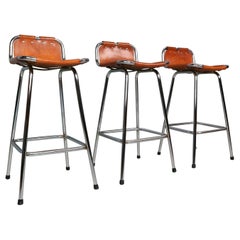 3x Leather Bar Stool for Les Arc Ski Resort, Selected by Charlotte Perriand