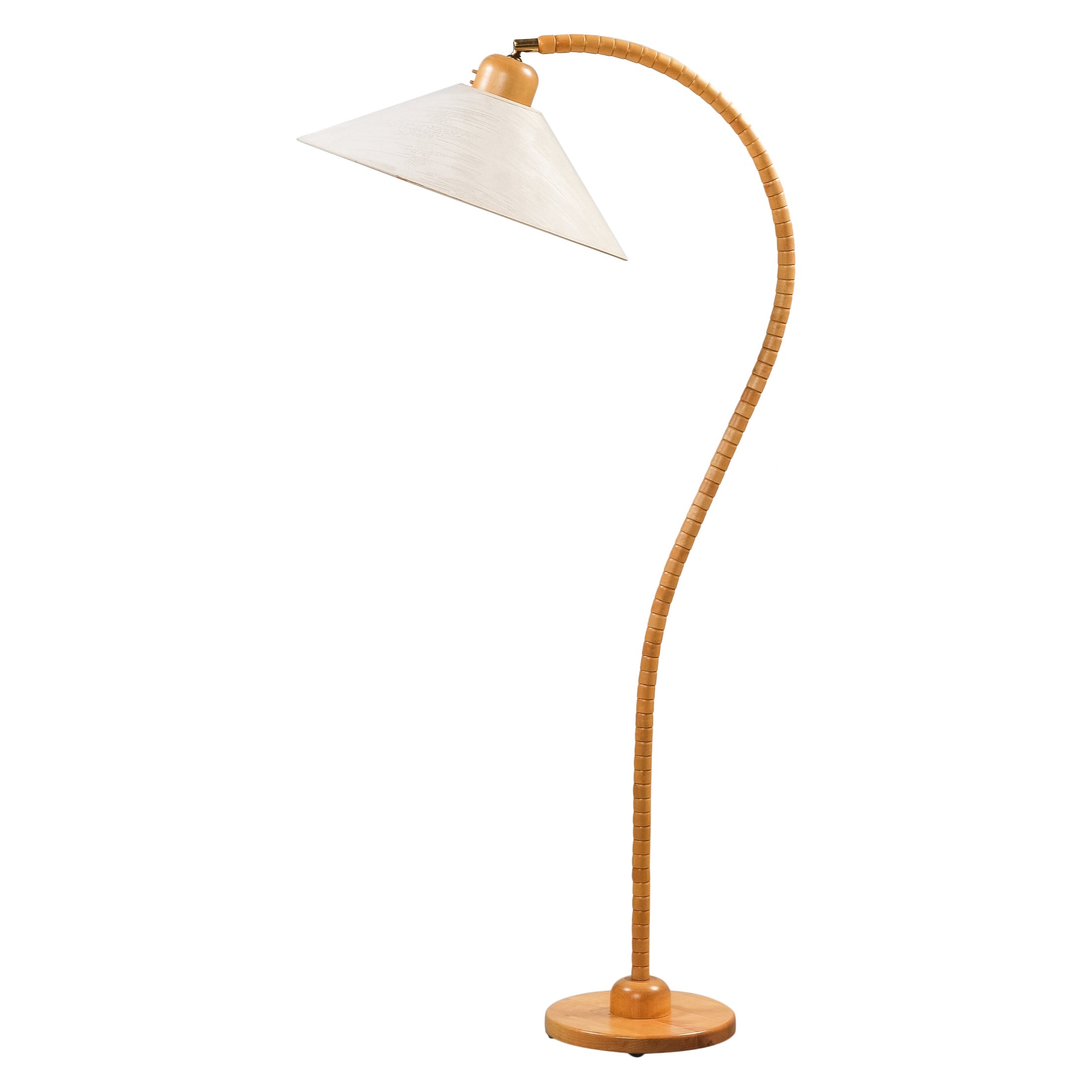 Sculptural Floor Lamp in Birch Wood and Brass by Markslöjd, Sweden, 1970s For Sale