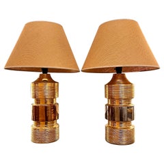 Paar Bergboms-Tischlampen aus Gold- und Silber-Keramik aus der Mitte des Jahrhunderts.