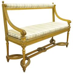French Louis XVI Style Gold Giltwood Carved Bench or Settee, circa 1900