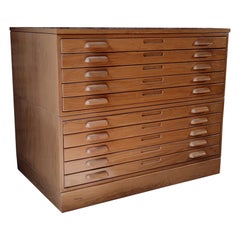Double Stack Oak Flat File Cabinet