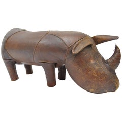 Vintage Sarreid Brown Leather Rhinoceros Rhino Footstool Stool after Dimitri Omersa