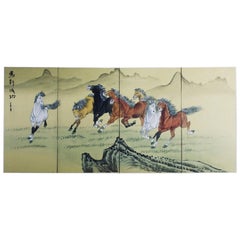 Japanese Taisho/Showa Period Six - Panel Screen with Galloping Horses, Ca. 1920
