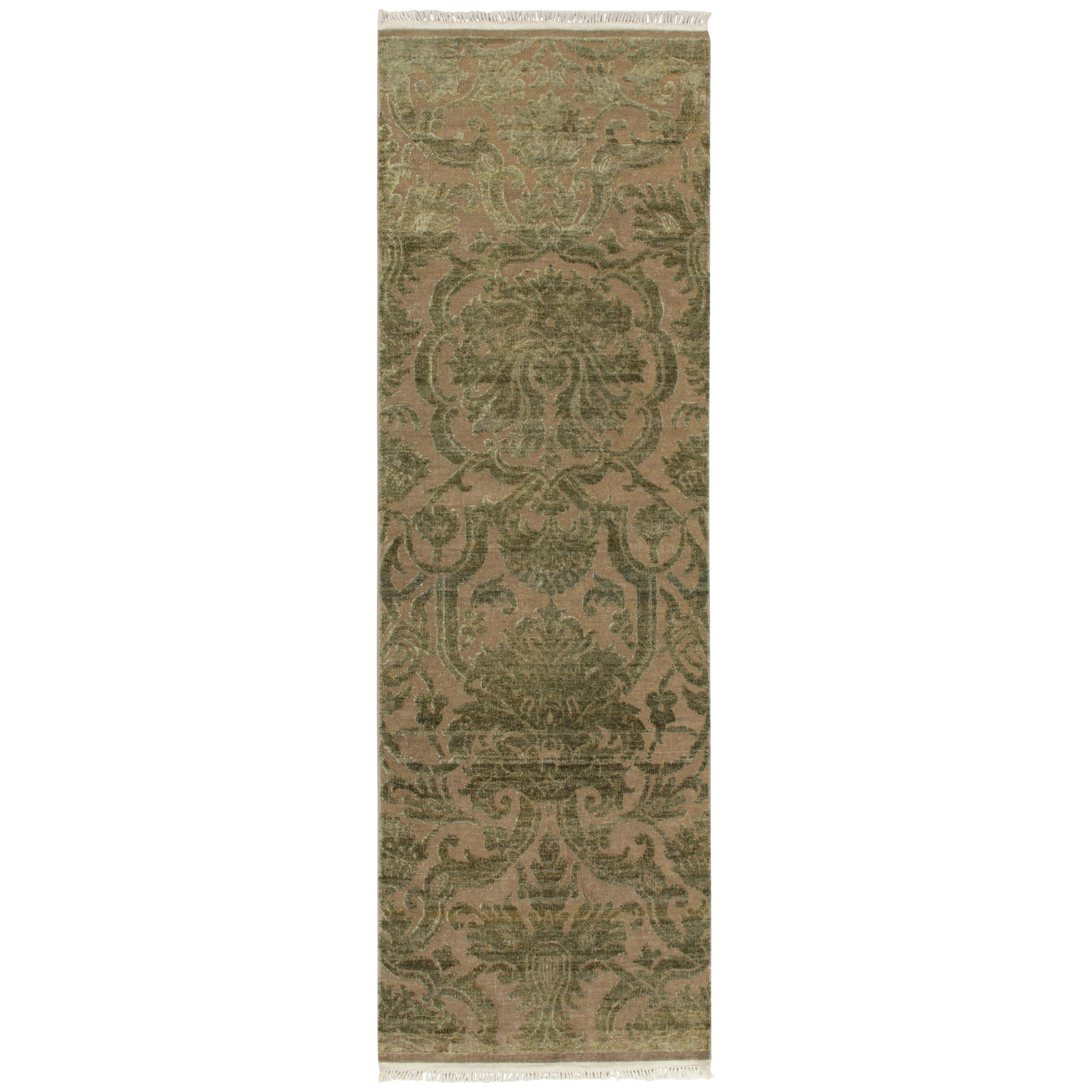 Rug & Kilim’s European Style Runners in Beige with Green Floral Patterns For Sale