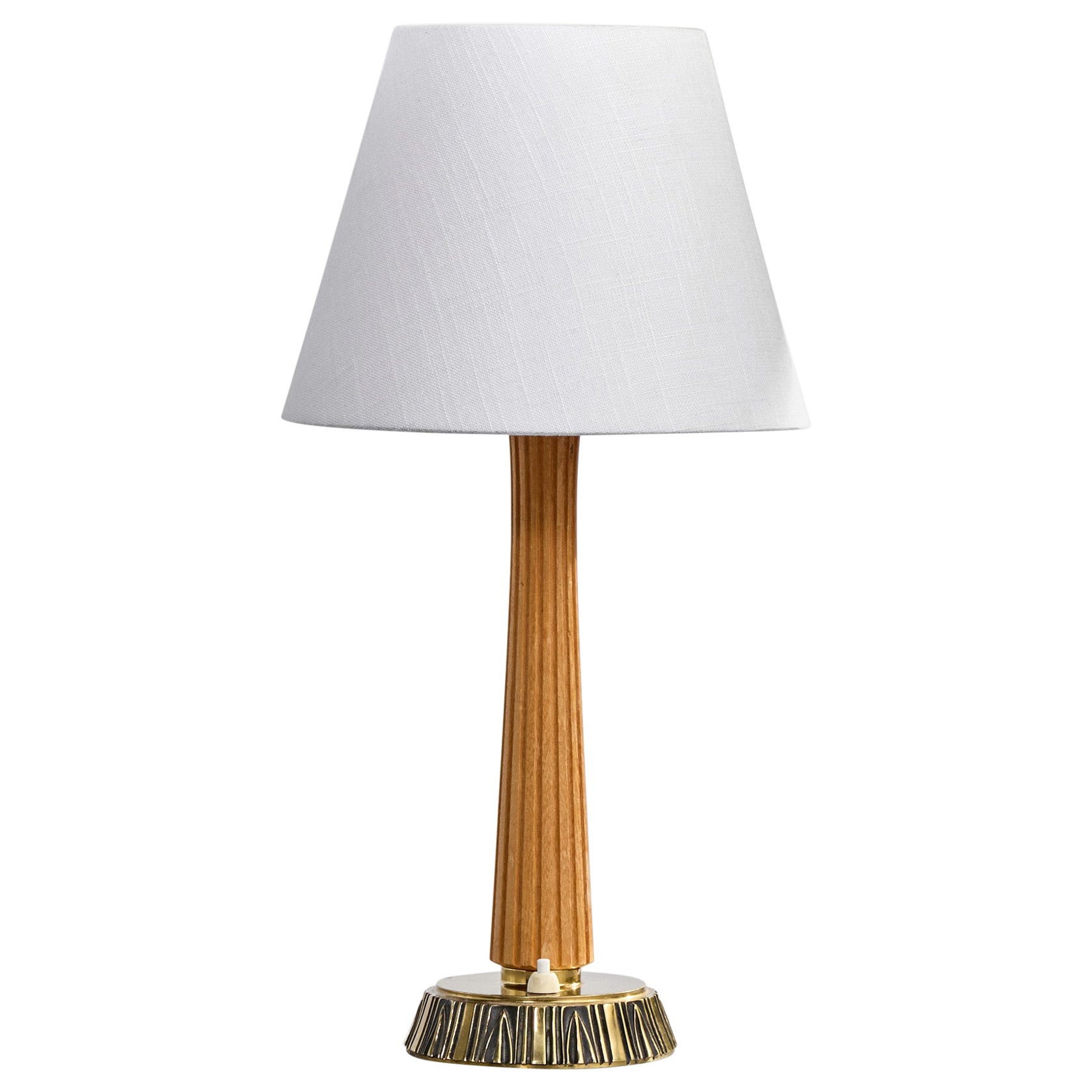 Hans Bergström, Lampada da tavolo, Oak, Brass, Svezia, anni '50 in vendita