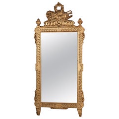 Antique French 18th Century Louis XVI Period Carved Gold Leaf Mirror