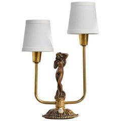 Armaturbolaget Malmö, Table Lamp, Brass, Fabric, Sweden, 1940s