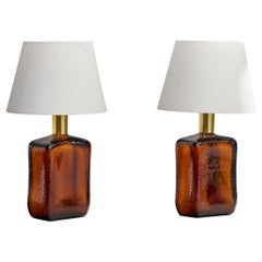Swedish Designer, Table Lamps, Brass, Glass, Sweden, 1950s
