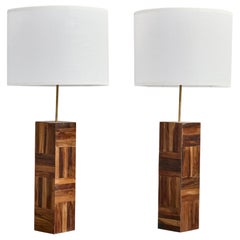 Brazilian Designer, Table Lamps, Wood, Brass, Brazil, 1950s