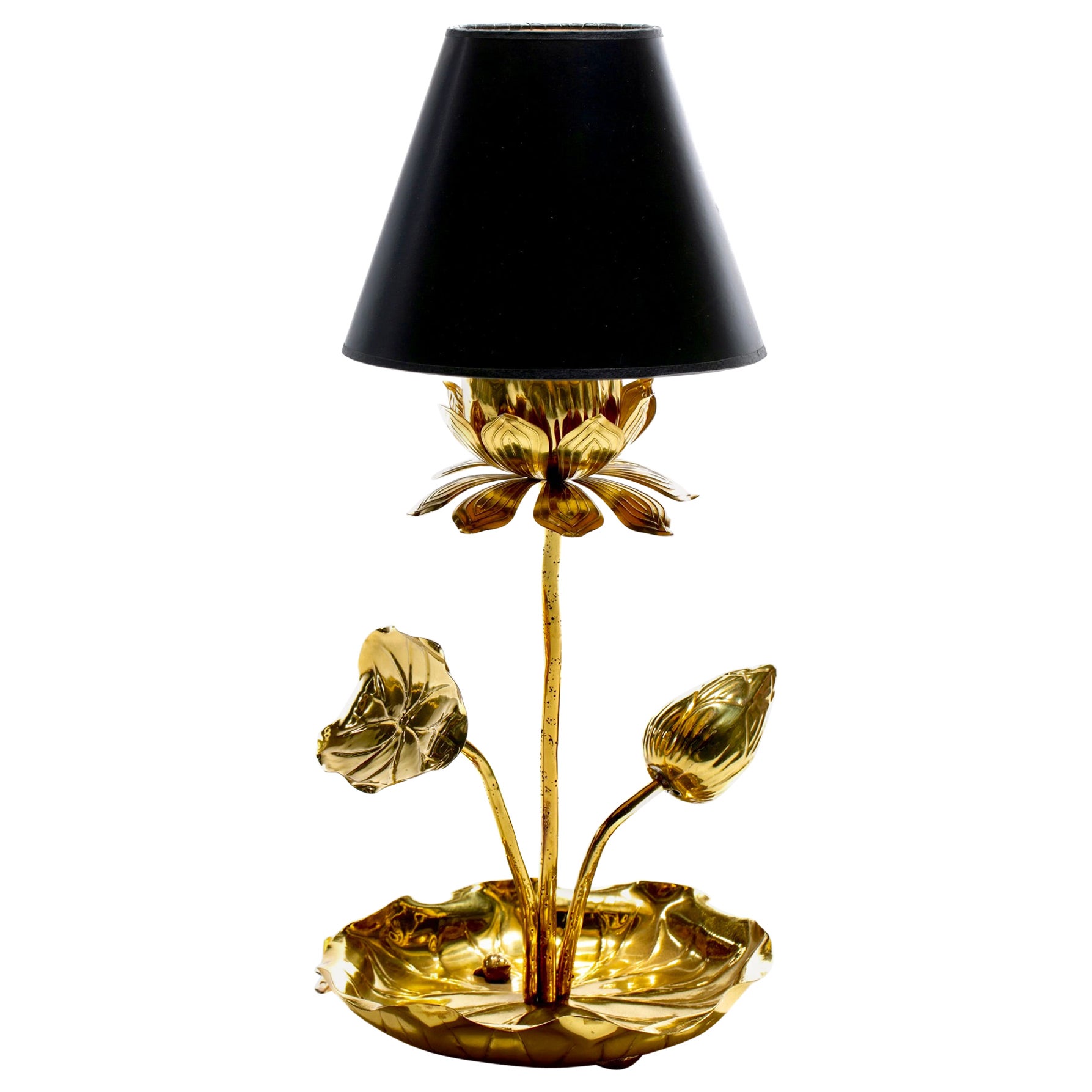 Petite Hollywood Regency Lotus Flower Lamp in Polished Brass by Feldman c. 1960