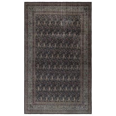 Tappeto Sivas antico, nero con fiori e immagini colorate - Rug & Kilim