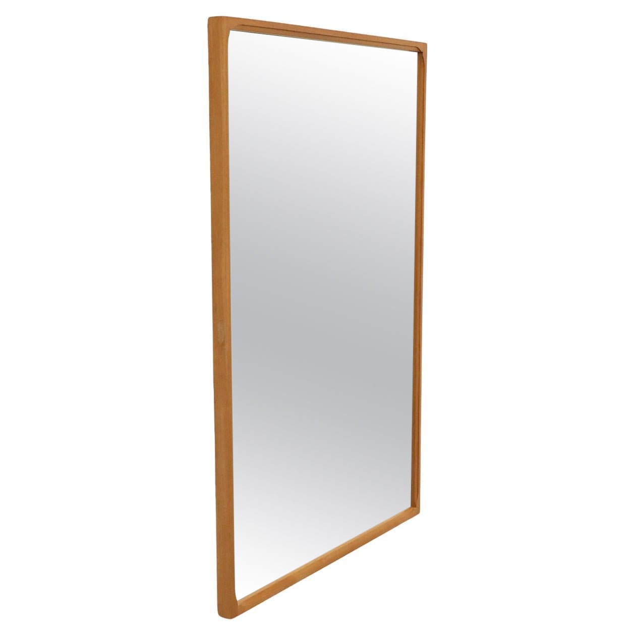 Sandrelli & Bertuccelli Large Mid-Century Rectangular Beech Wood Framed Mirror For Sale