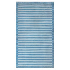 Tapis Dhurrie indien vintage rayé bleu Doris Leslie Blau
