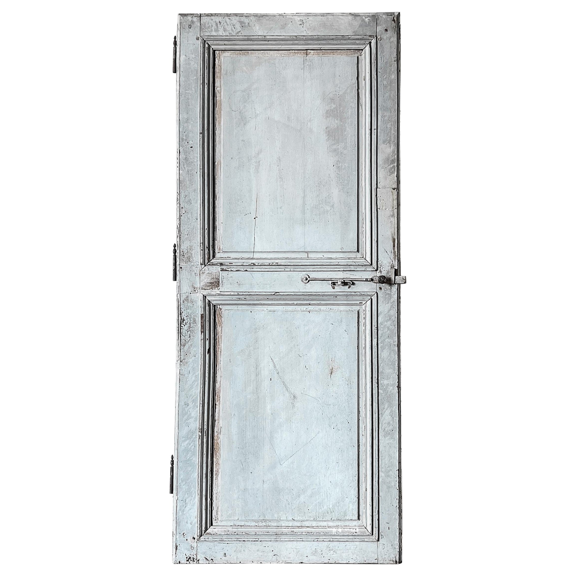 19th Century Reclaimed French Door with Light Blue Paint For Sale