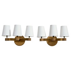 Dänischer Designer, Wandleuchten, Messing, Stoff, Dänemark, 1930er Jahre