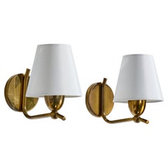 Austrian Designer, Wall Lights, Brass, Fabric, Austria, 1950s