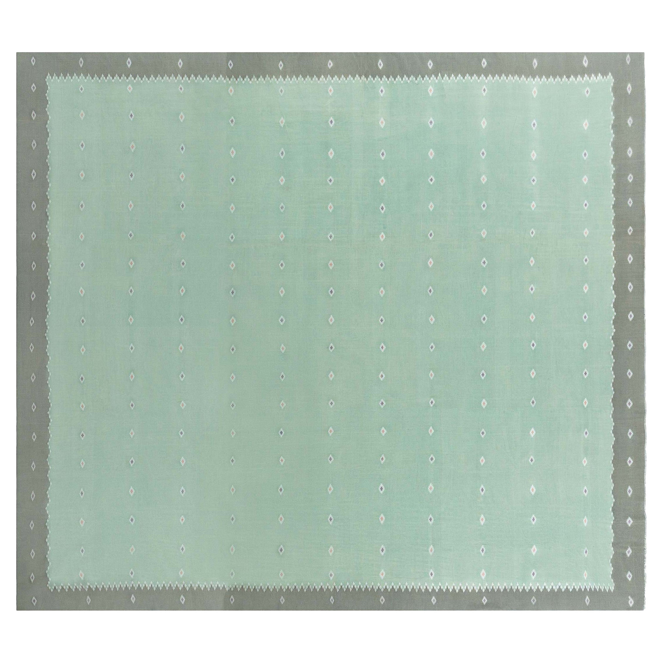 Alfombra Doris Leslie Blau Vintage Indian Dhurrie Verde en venta