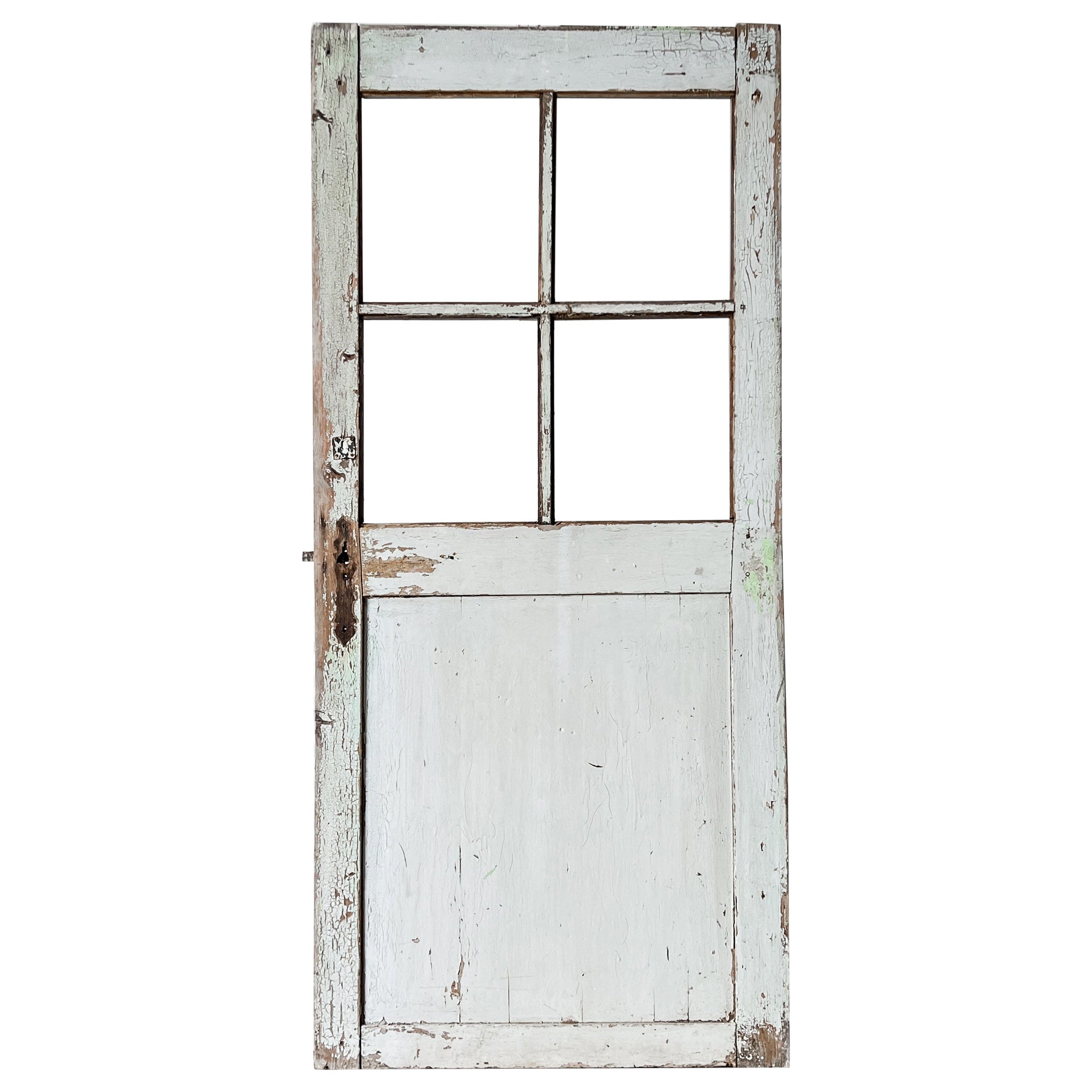 19th Century Reclaimed 4-Lite French Door with Light Blue Paint
