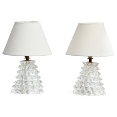 Italian Designer, Table Lamps, Murano Glass, Brass, Italy, 1940s
