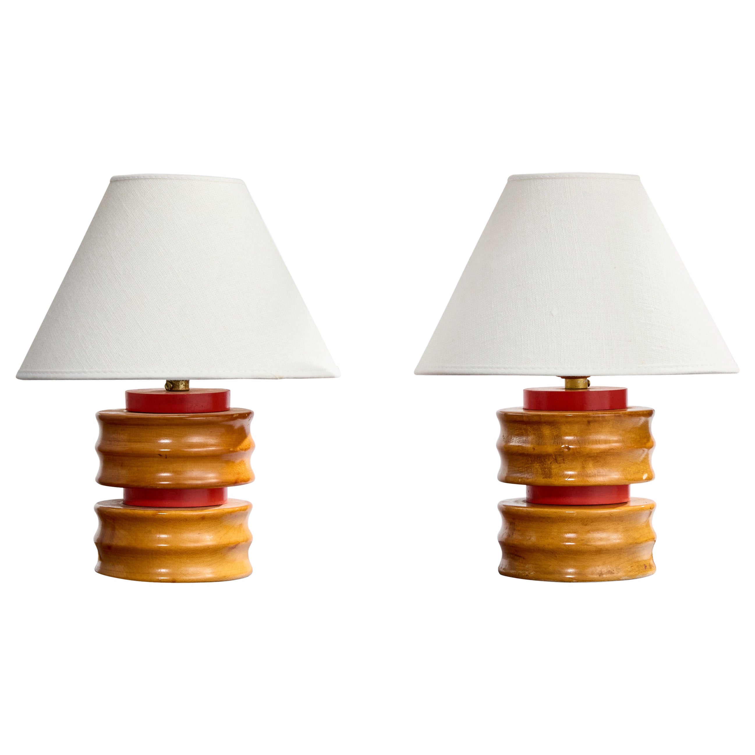 American Designer, Pair of Table Lamps, Wood, United States, 1960s