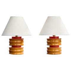 American Designer, Pair of Table Lamps, Wood, United States, 1960s