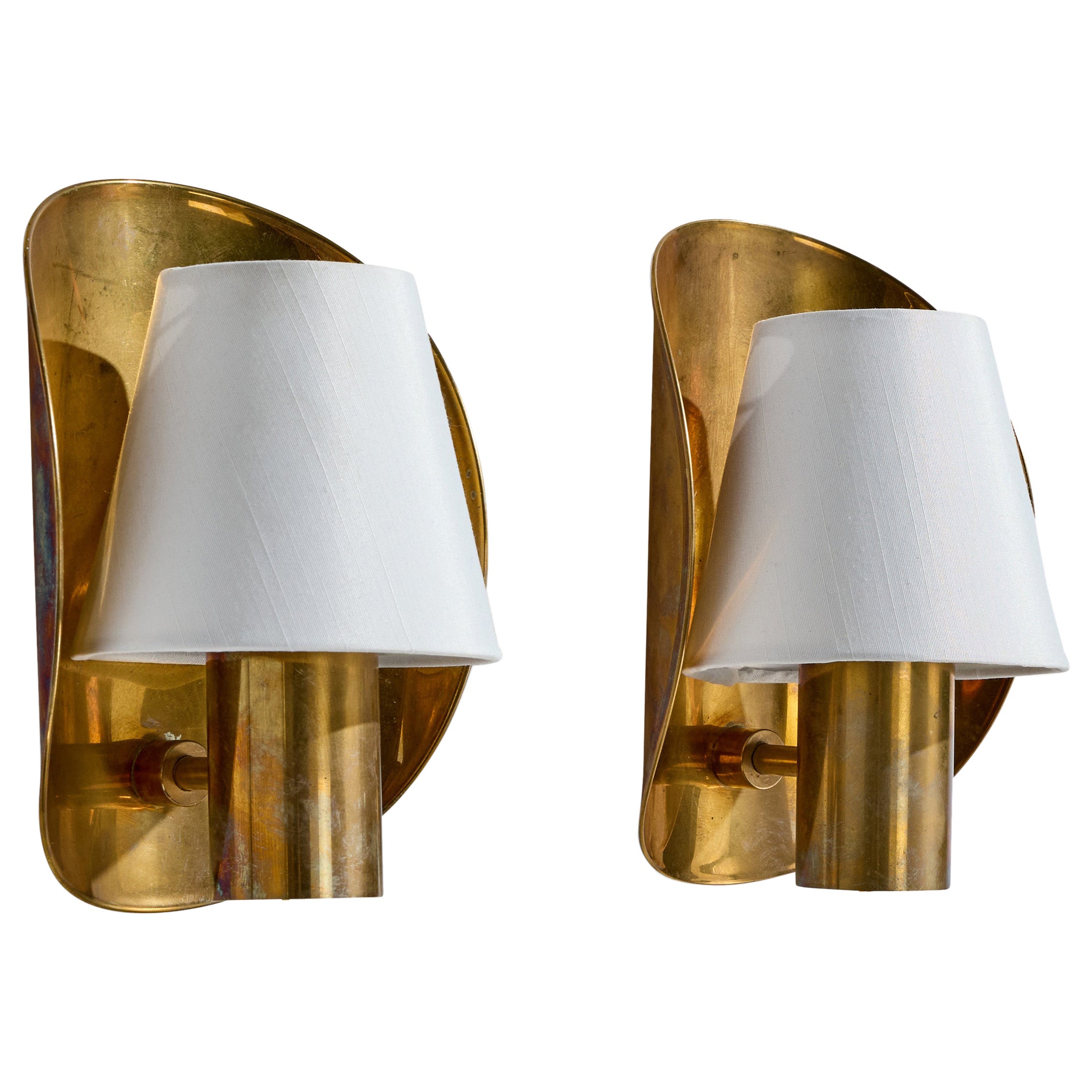 Odel, Wall Lights, Brass, Fabric, Norway, 1960s