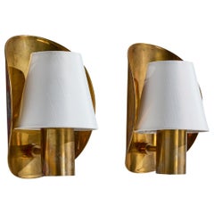 Odel, Wall Lights, Brass, Fabric, Norway, 1960s
